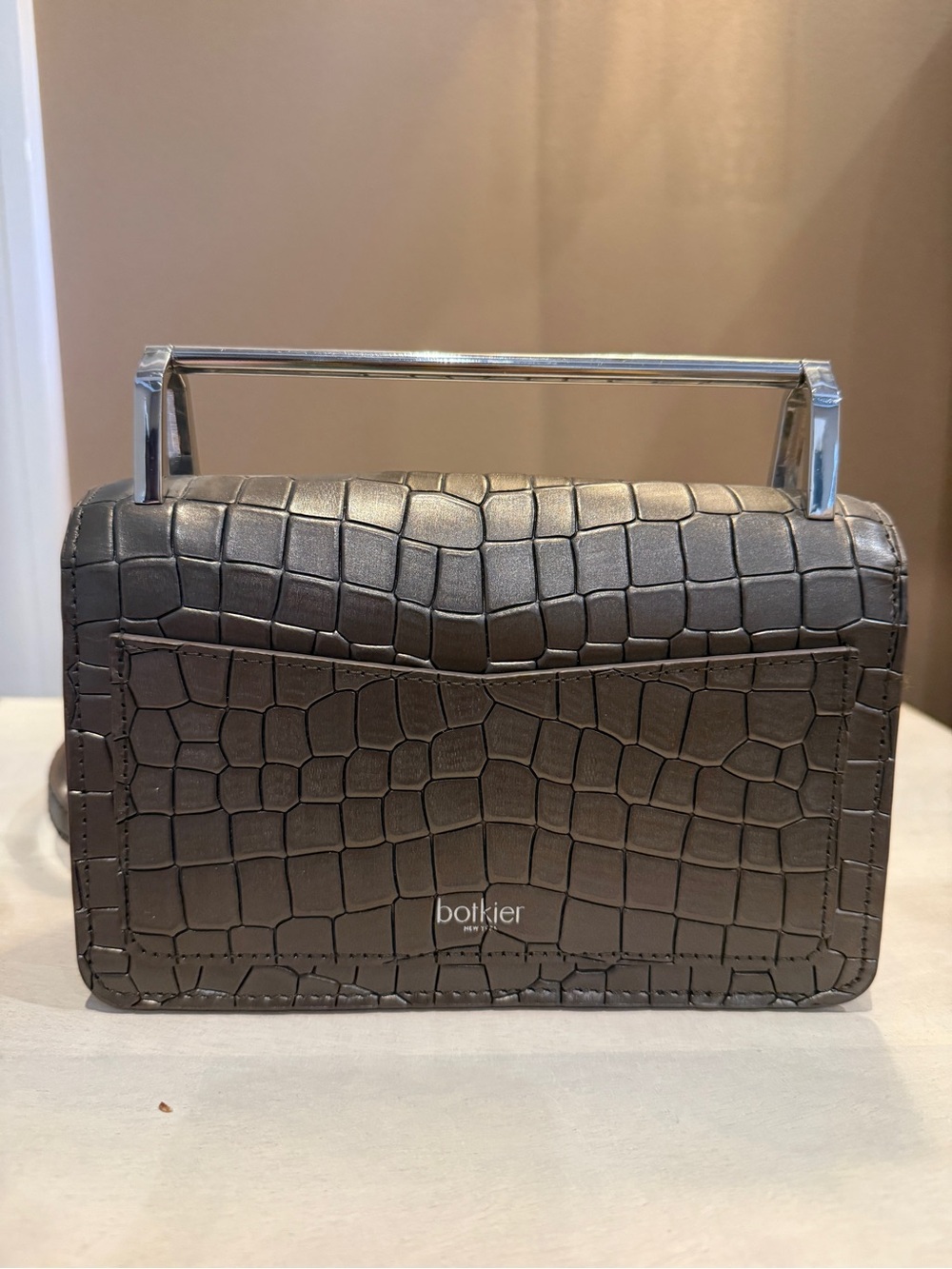 Botkier Black Croc-Embossed Top-Handle Crossbody with Silver Hardware - Picture 3 of 4